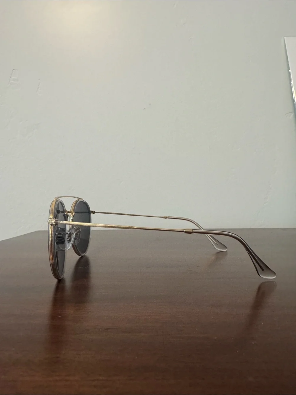 Ray-Ban Round Double Bridge Sunglasses in Gold with Black Lenses